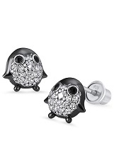 small silver penguin cz baby stud earrings